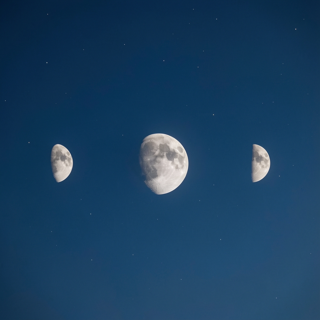 Secuencia de fases lunares fotografiadas en el cielo nocturno de un cielo despejado