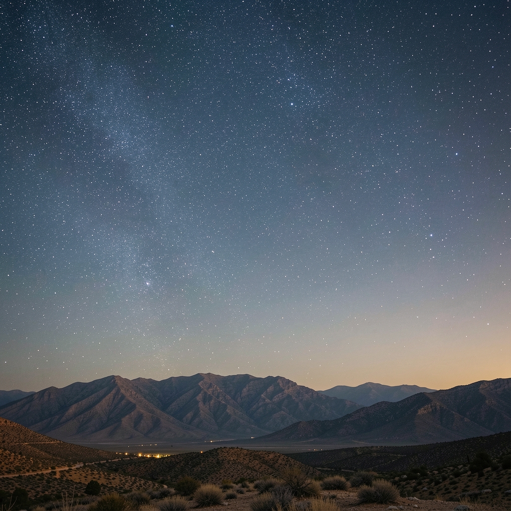 Cielo nocturno despejado con estrellas visibles sobre una silueta de montañas en Córdoba